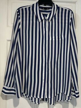INC International Concepts White & Blue Striped Button Front Blouse XL